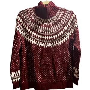 Eddie Bauer Vintage Wool Blend Cranberry Fair Isle Sweater Women’s sz small
